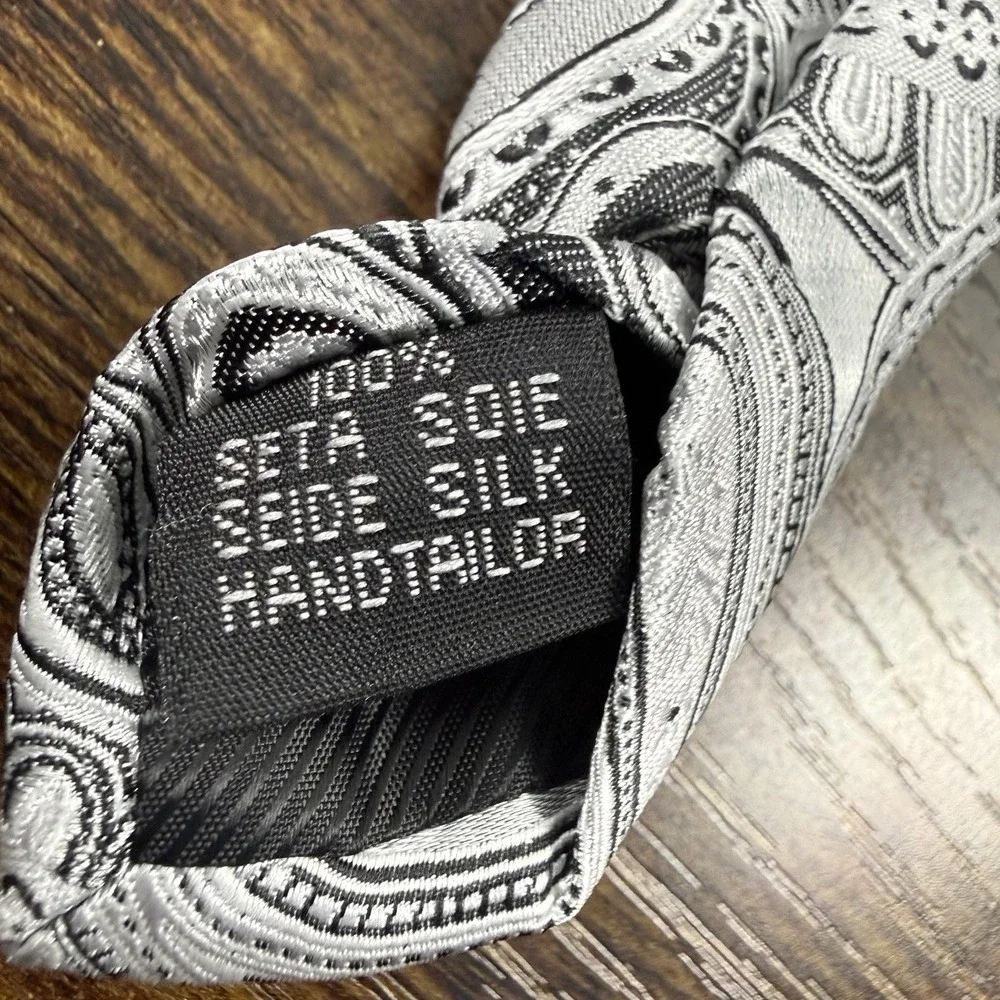 Hi-Tie‎ Grey Silver Paisley 100% Silk Necktie Men's Classic Formal Wedding